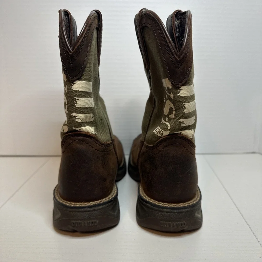Durango Western Cowboy Boots Boys Size 12 M Brown Army Green USA Pull On